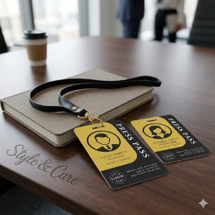 Black and Gold Media Pass with Photo and QR Code ID Badge