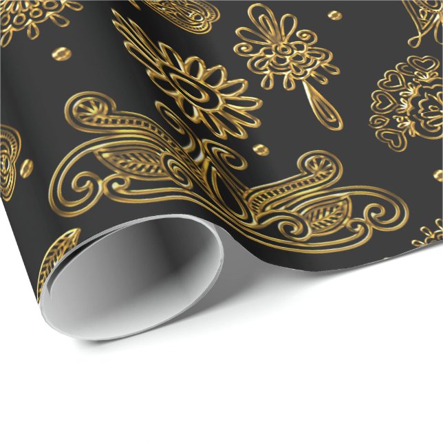 Black and Gold Mehndi Wrapping Paper (Roll Corner)