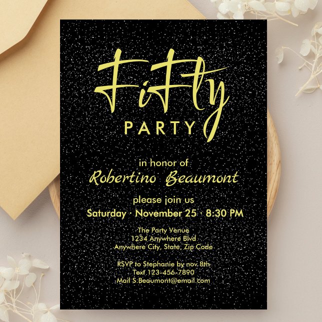 Black and Gold Men's 50th Surprise Birthday  Invitation (Creator Uploaded)