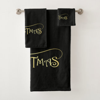Black and Gold Merry Christmas Bath Towel Set