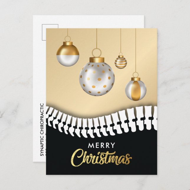Black and Gold Merry Christmas Chiropractic Holiday Postcard (Front/Back)
