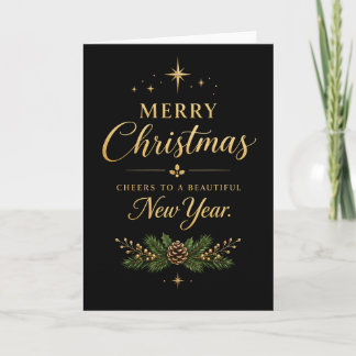 Black and Gold Merry Christmas Happy New Year Card