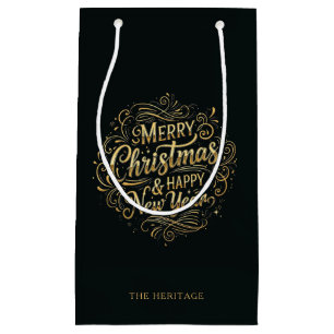 Black and Gold Merry Christmas & Happy New Year Small Gift Bag