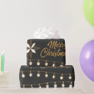Black and Gold Merry Christmas Jingle Bells Wrapping Paper