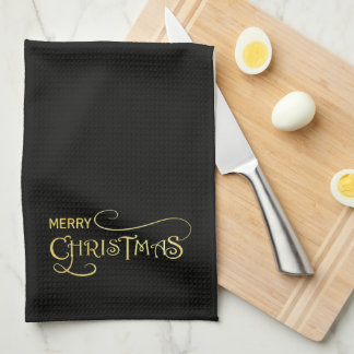 Black and Gold Merry Christmas Kitchen Towel