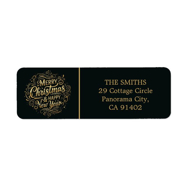 Black and Gold Merry Christmas Return Address  (Front)