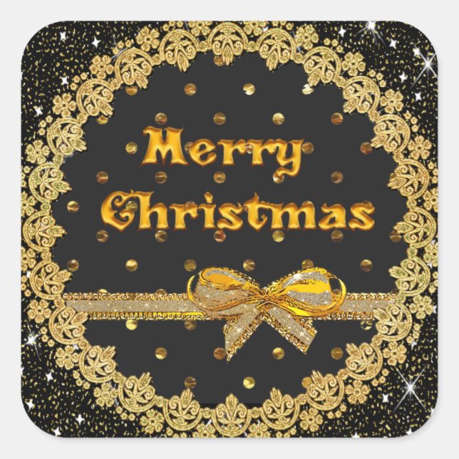 Black and Gold Merry Christmas Stickers (Front)
