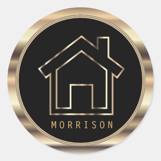 Black and Gold Metal Realtor Design Classic Round Sticker (Front)