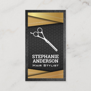Black and Gold Metal Salon Scissors Business Card