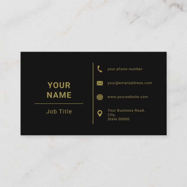 Black And Gold Minimalist Custom Logo Typography  Business Card (Front)