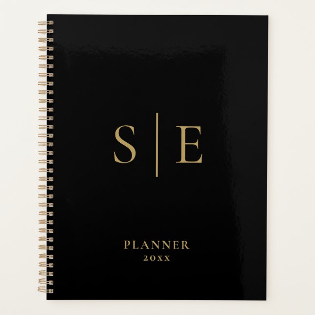 Black And Gold Minimalist Monogram 2023 Planner (Front)