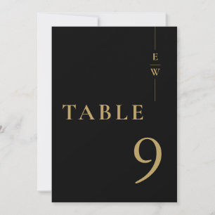 Black And Gold Minimalist Monogram Table Number