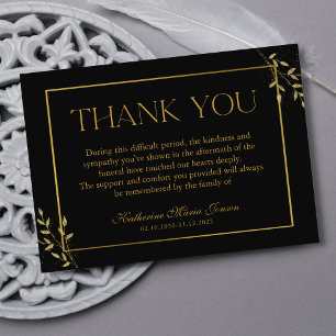 Black and Gold Minimalist Sympathy Funeral Thank You Card
