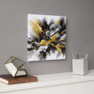 Black and Gold Modern Abstract AI Wall Clock
