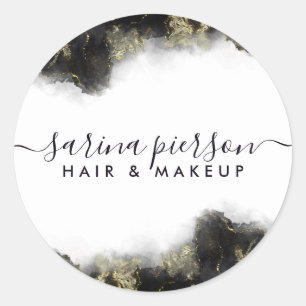 Black And Gold Modern Art Liquid Watercolor Ink Classic Round Sticker