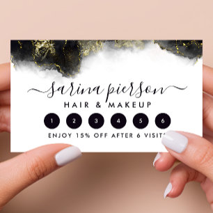 Black And Gold Modern Art Liquid Watercolor Ink Loyalty Card