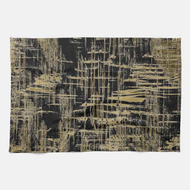 Black and Gold Modern Art Tea Towel (Horizontal)