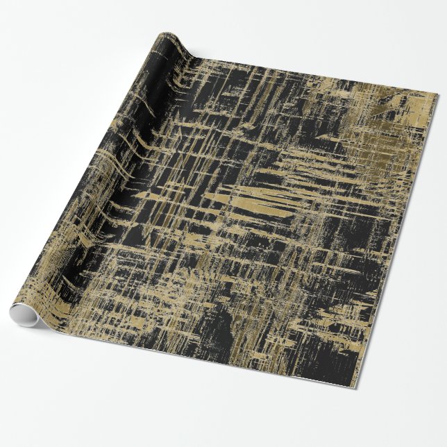 Black and Gold Modern Art Wrapping Paper (Unrolled)