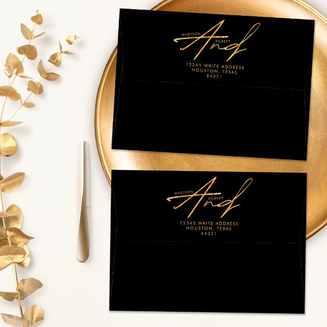 Black and Gold Modern Classic Typography Wedding Envelope (Creator Uploaded)