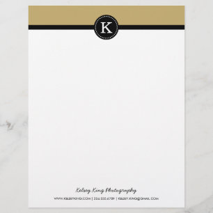 Black and Gold Modern Custom Monogram Customized Letterhead