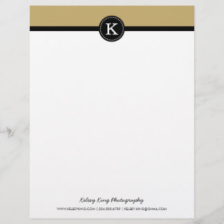 Black and Gold Modern Custom Monogram Customized Letterhead