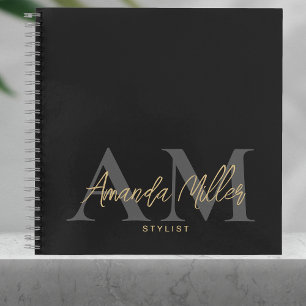 Black and Gold Modern Custom Monogram Minimalist Notebook