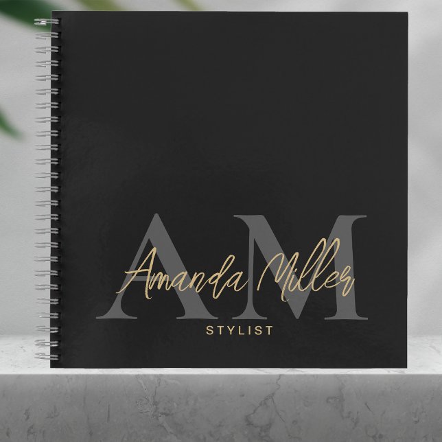 Black and Gold Modern Custom Monogram Minimalist Notebook (Creator Uploaded)
