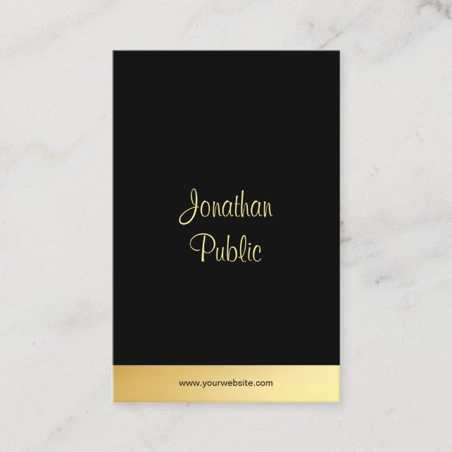 Black And Gold Modern Elegant Hand Script Template Business Card (Front)