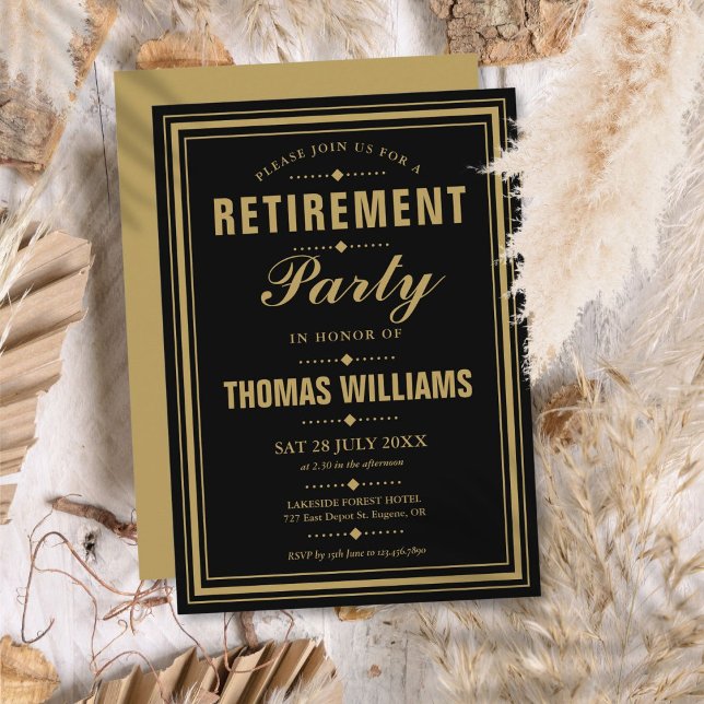Black And Gold Modern Elegant Retirement Party Invitation (Black And Gold Modern Elegant Retirement Party Invitation)