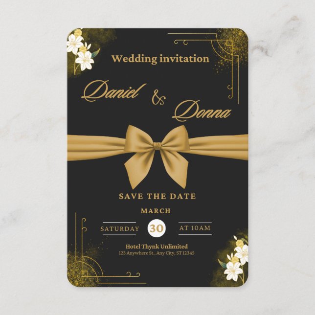 Black and Gold Modern Elegant Wedding Celebration  Enclosure Card (Front)