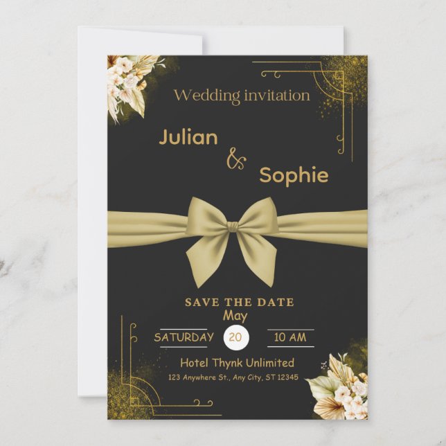 Black and Gold Modern Elegant Wedding Celebration  Invitation (Front)