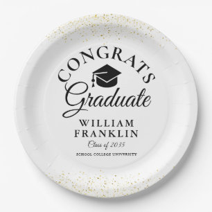 Black And Gold Modern Graduation Party Paper Plate