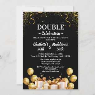 Black and Gold Modern Joint Birthday Invitation
