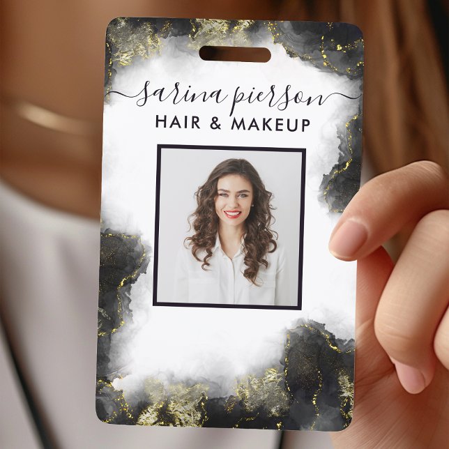 Black And Gold Modern Liquid Watercolor ID Badge (Creator Uploaded)