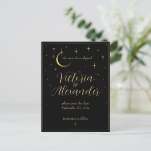 Black and Gold Modern Minimal Celestial Save Date Postcard