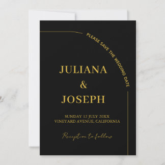 Black and Gold Modern Minimalist Wedding Invitation