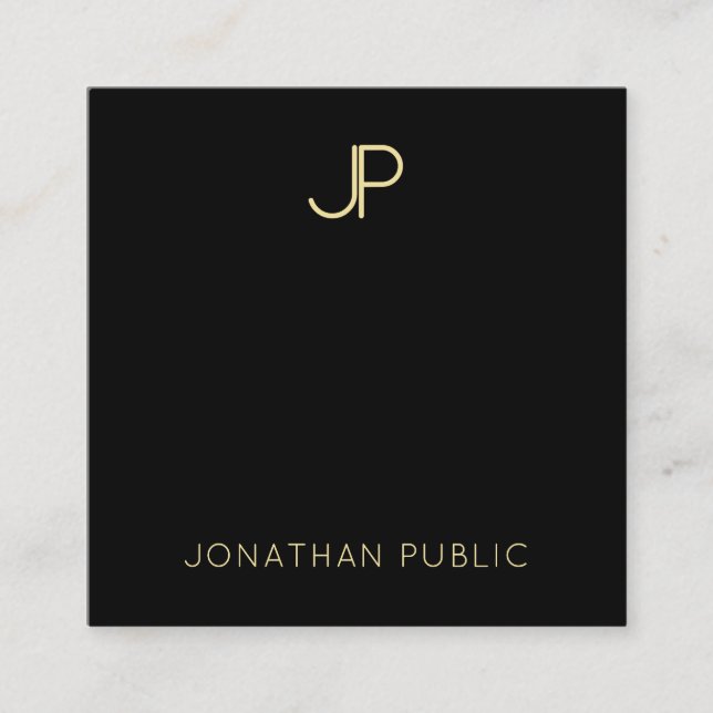 Black And Gold Modern Monogram Template Elegant Square Business Card (Front)