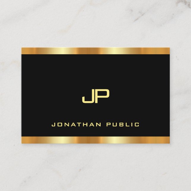 Black And Gold Modern Monogram Template Luxury Business Card (Front)