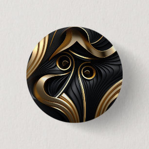 Black and gold modern pattern 3 cm round badge