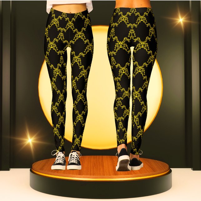 Black and Gold Modern Pattern Trendy Fashion Sport Leggings (Creator Uploaded)