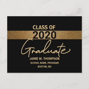 Black and Gold Modern Personalised Graduate script Announcement Postcard