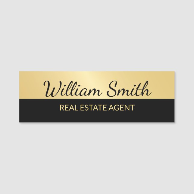 Black and Gold Modern Professional Personalised Name Tag (Front)