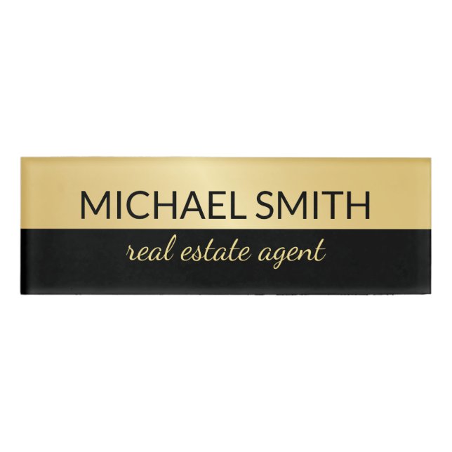 Black and Gold Modern Professional Personalised Name Tag (Front)