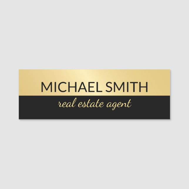 Black and Gold Modern Professional Personalised Name Tag (Front)