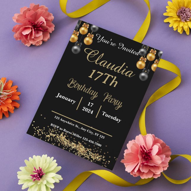 Black and Gold Modern Prom Night Party  Invitation (Elegant Black & Gold Prom Night Party Invitation)