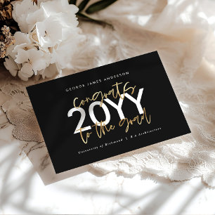 Black and gold modern script graduation invite