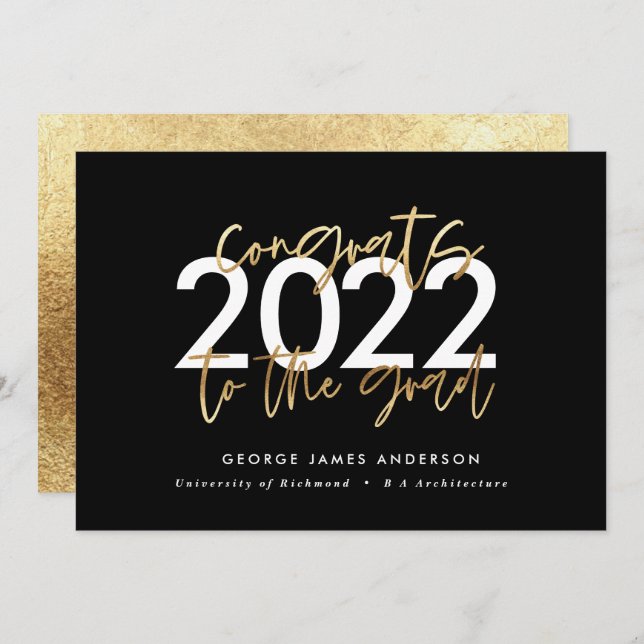 Black and gold modern script stylish graduation  (Front/Back)