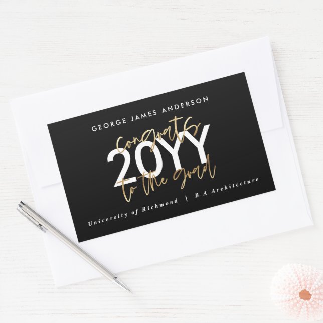 Black and gold modern script stylish graduation  rectangular sticker (Envelope)