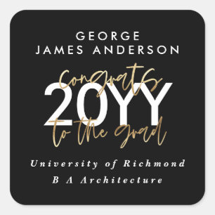 Black and gold modern script stylish graduation  square sticker