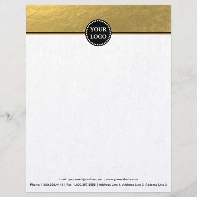 Black and Gold Modern Stationary Custom Monogram Custom Letterhead (Front)